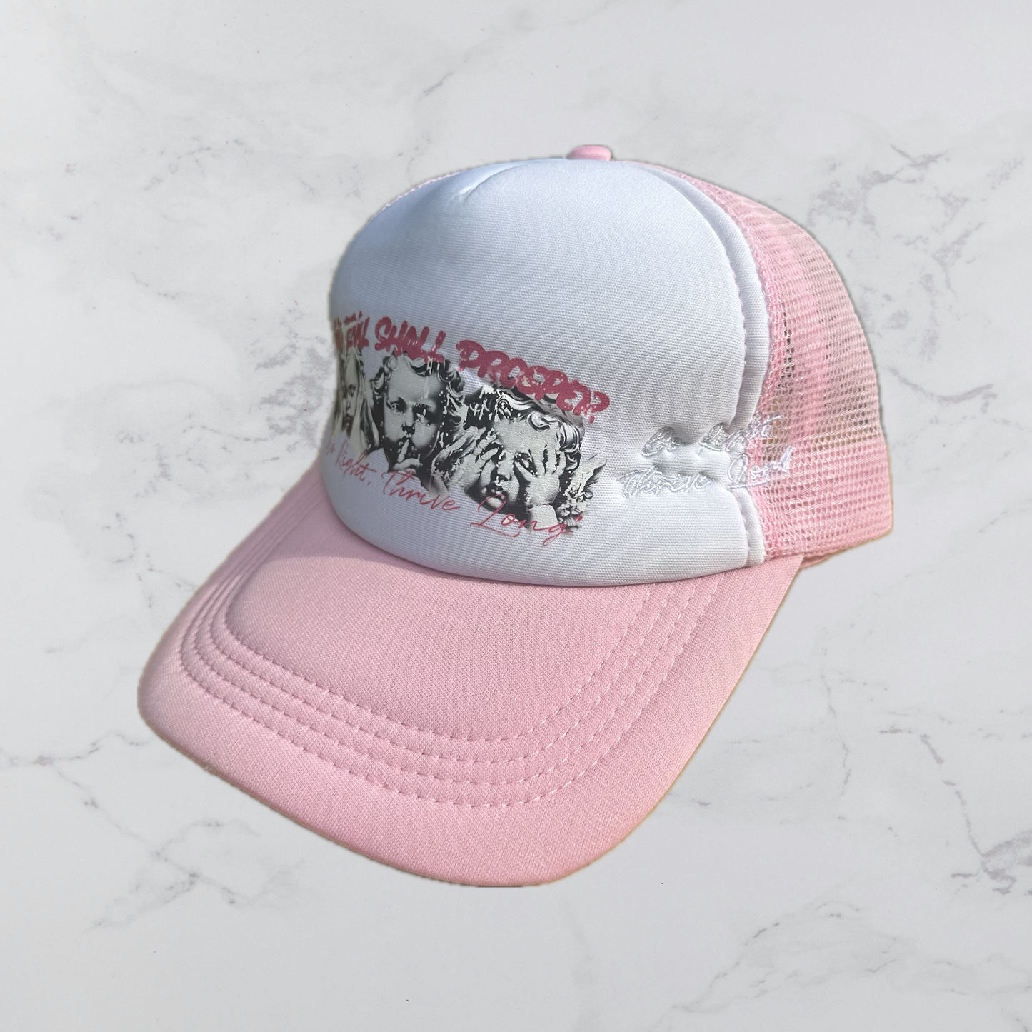 "DO RIGHT, THRIVE LONG" TRUCKER HAT (PINK)