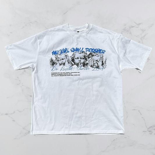 "DO RIGHT, THRIVE LONG" TEE (WHITE/BLUE)