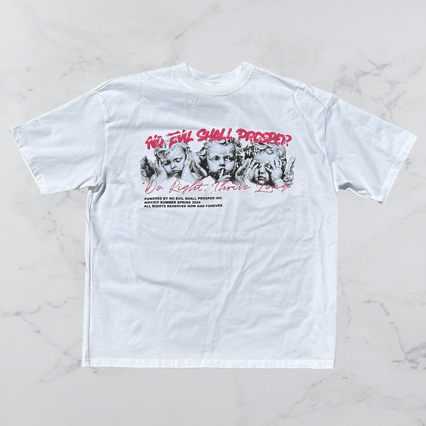 "DO RIGHT, THRIVE LONG" TEE (WHITE/PINK)